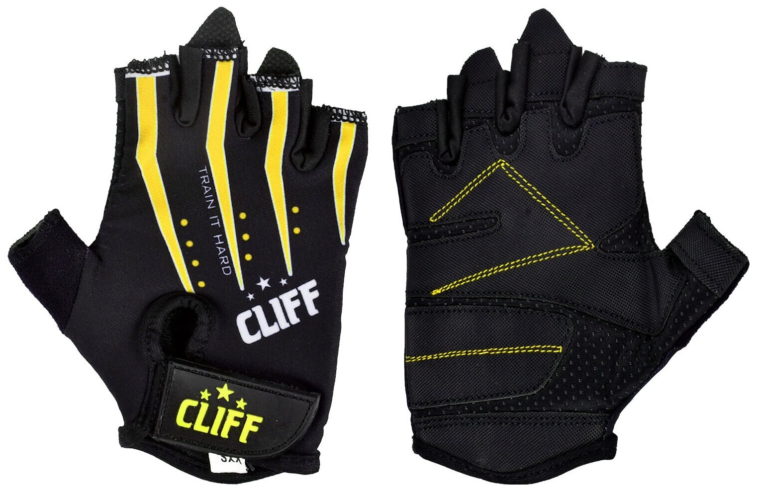 Перчатки для фитнеса CLIFF FG-006, чёрно-жёлтые, р.2XS