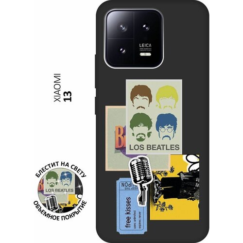 Матовый Soft Touch силиконовый чехол на Xiaomi 13, Сяоми 13 с 3D принтом Beatles Stickers черный матовый soft touch силиконовый чехол на xiaomi 13 lite сяоми 13 лайт с 3d принтом soviet stickers черный