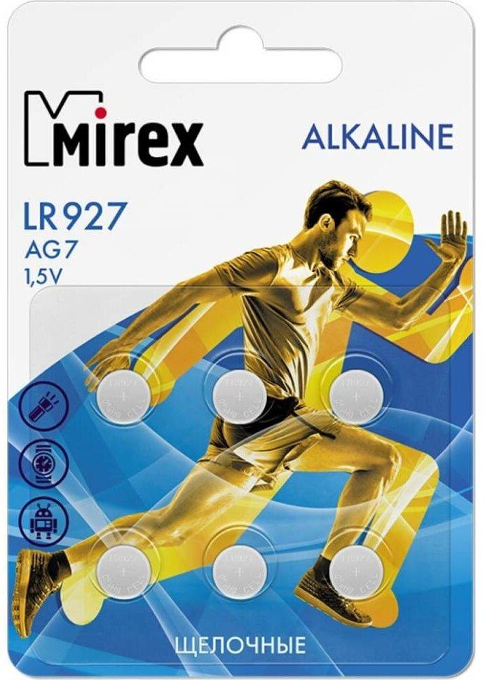 Батарея Mirex щелочная AG7 / LR927 15V 6 шт ecopack 23702-LR927-E6