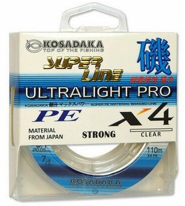 Шнур плетен. Kosadaka "SUPER LINE PE X4 Ultralight PRO" 110м, цв. прозр; 0,10 мм; 5,70 кг