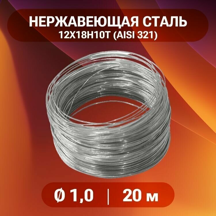 Проволока нержа 1 мм в бухте 20 метров, нержавеющая сталь 12Х18Н10Т (AISI 321) - фотография № 1