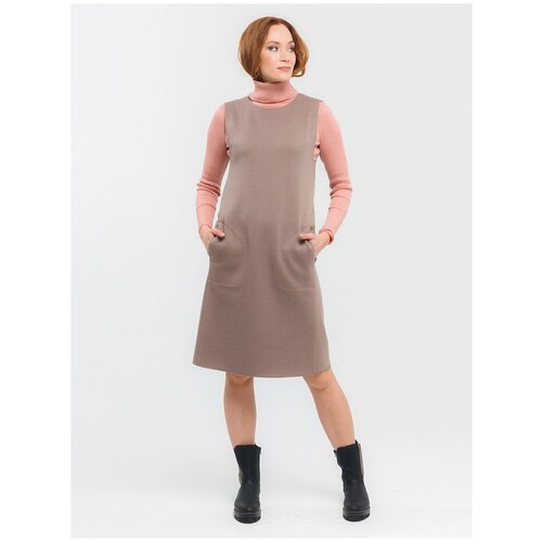 Сарафан Studio T, повседневный, трапециевидный силуэт, карманы, размер 54, бежевый