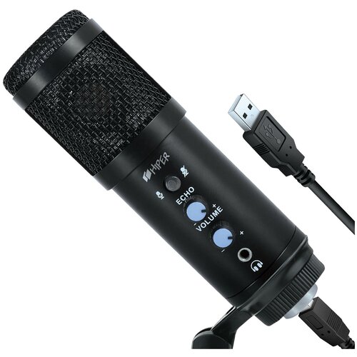 Микрофон проводной HIPER Singer set (H-M004), разъем: mini jack 3.5 mm, черный alctron um900 usb микрофон конденсаторный в комплекте со студийным подвесом и usb шнуром