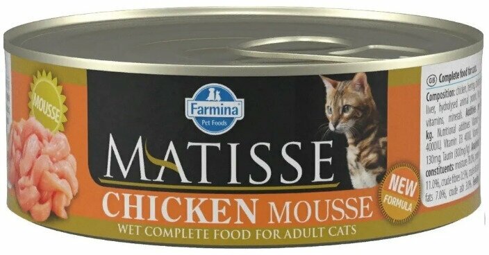 Влажный корм Farmina Matisse для взрослых, пожилых кошек и котов всех пород , Фармина Матис мусс со вкусом курицы, 12шт по 85г