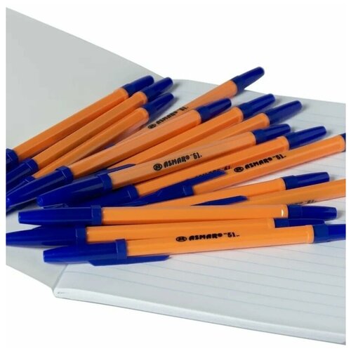 Набор шариковых ручек, синий цвет, линия письма 0,5 мм упаковка 50 шт