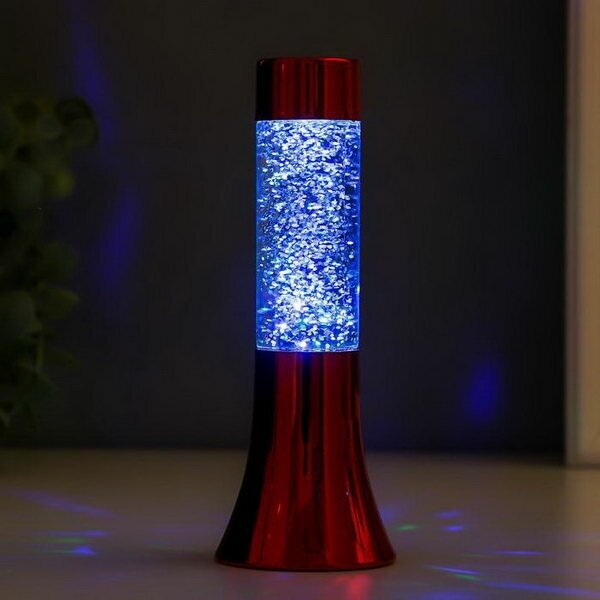 Светильник "Блеск цилиндра" LED лава, блёстки, от батареек 3хLR44 красный 18 см