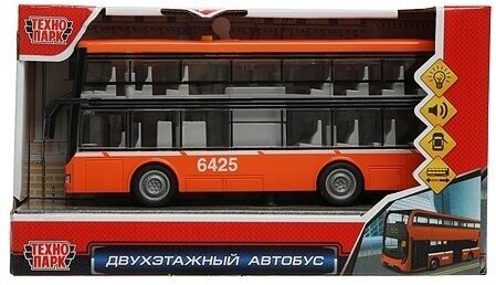 Машина пластик свет-звук Двухэтажный автобус 29см, оранжевый коробка (WY912AB-R-ORANGE)