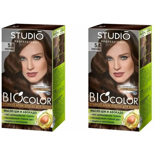 Крем-краска для волос Studio (Студио) Professional BIOcolor, тон 5.4 - Шоколад х 2шт крем краска для волос studio студио professional biocolor тон 1 0 черный х 6шт