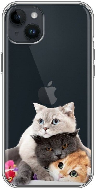 Полупрозрачный дизайнерский силиконовый чехол для Айфон 14 Плюс / Iphone 14 Plus Кошки