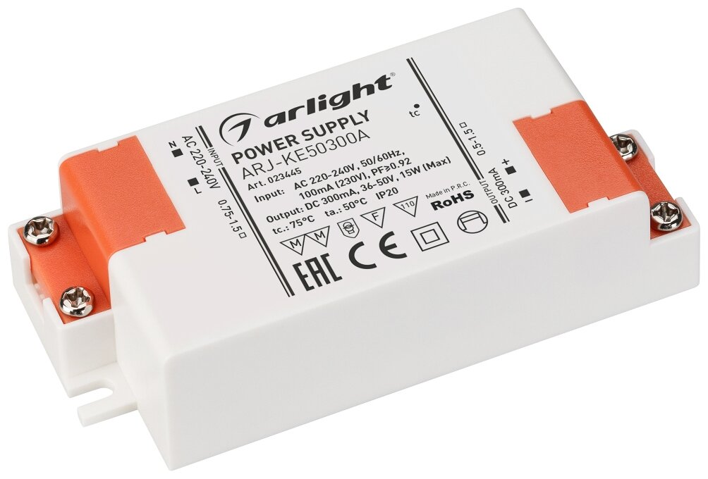 023445 Блок питания ARJ-KE50300A (15W, 300mA, PFC) (ARL, IP20 Пластик)