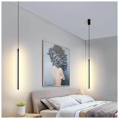 Современный светодиодный длинный трубчатый светильник Подвесной светильник Wogow 016 Черный для кухни, гостинной, спальни