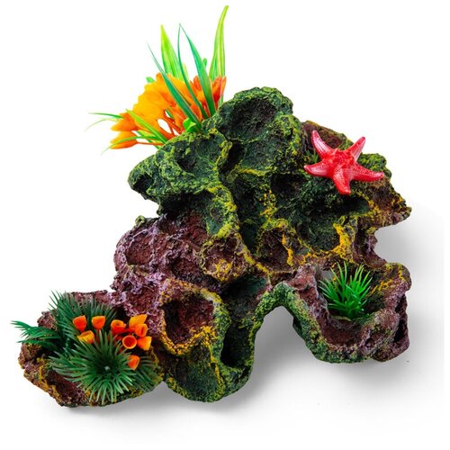 Декорация для аквариума Биокерамика с растениями 15х10х8см, цветная