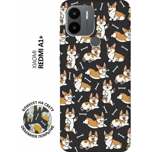 Матовый чехол Corgi Pattern для Xiaomi Redmi A1+ / Сяоми Редми А1 Плюс с 3D эффектом черный матовый чехол controller pattern для xiaomi redmi a1 сяоми редми а1 плюс с 3d эффектом черный