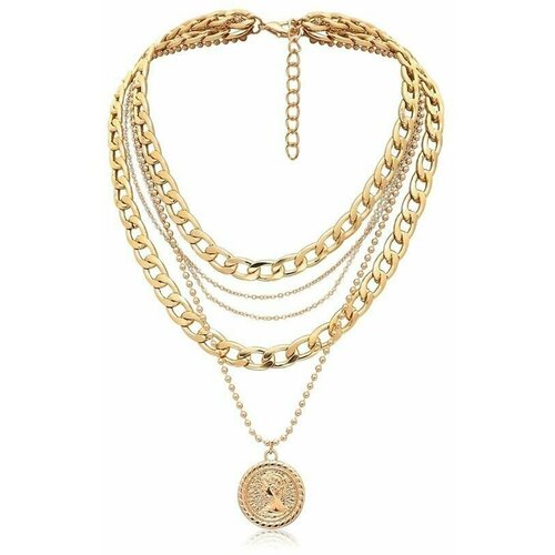 фото Многослойное золотое колье ожерелье с подвесками медальон монеты бижутерия natalia yarskaya