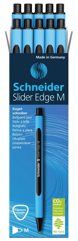 Набор ручек шариковых Schneider "Slider Edge M" черная, 1,0 мм, трехгранная (10 штук)