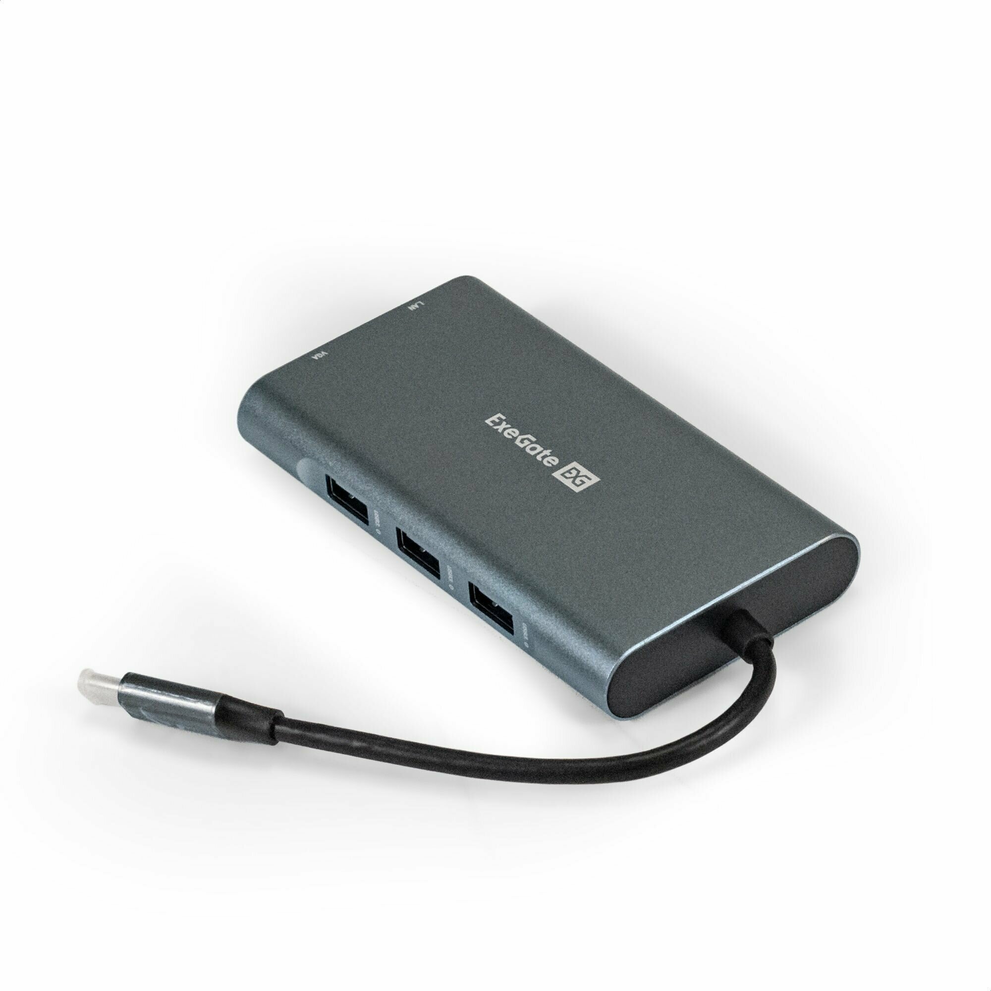 Док-станция ExeGate DUB-31C/MAX (кабель-адаптер USB Type-C --> 3xUSB3.0 + Card Reader + PD 100W + HDMI 4K@30Hz + VGA + Audio + Lan RJ45 10/100/1000