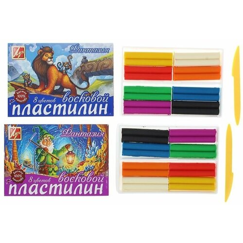 пластилин фантазия восковой 12 цветов Пластилин мягкий (восковой), 8 цветов, 140 г, Фантазия, со стеком, микс