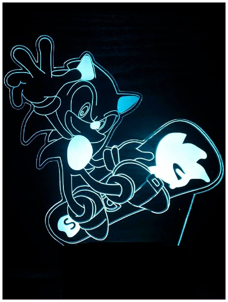 Настольный 3D-ночник Соник на сноуборде Sonic (usb, 19 см) - фотография № 5