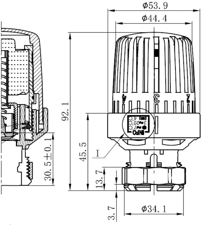 Термоголовка с жидкостным датчиком MVI 30x1,5 - фотография № 2