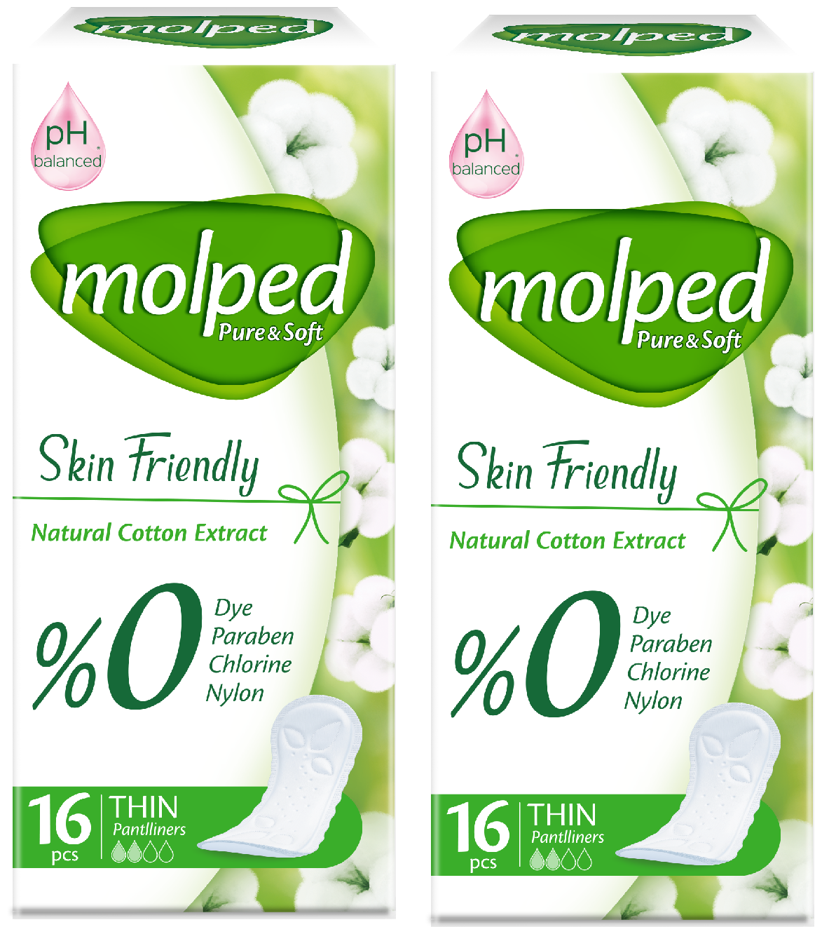 5063097/2 Набор Ежедневные прокладки Pure&Soft Skin Friendly, 16 шт/2 уп, Molped