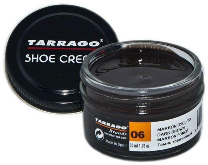 Крем для обуви Shoe Cream TARRAGO, цветной, банка стекло, 50 мл. (006 (dark brown) тёмно-коричневый)