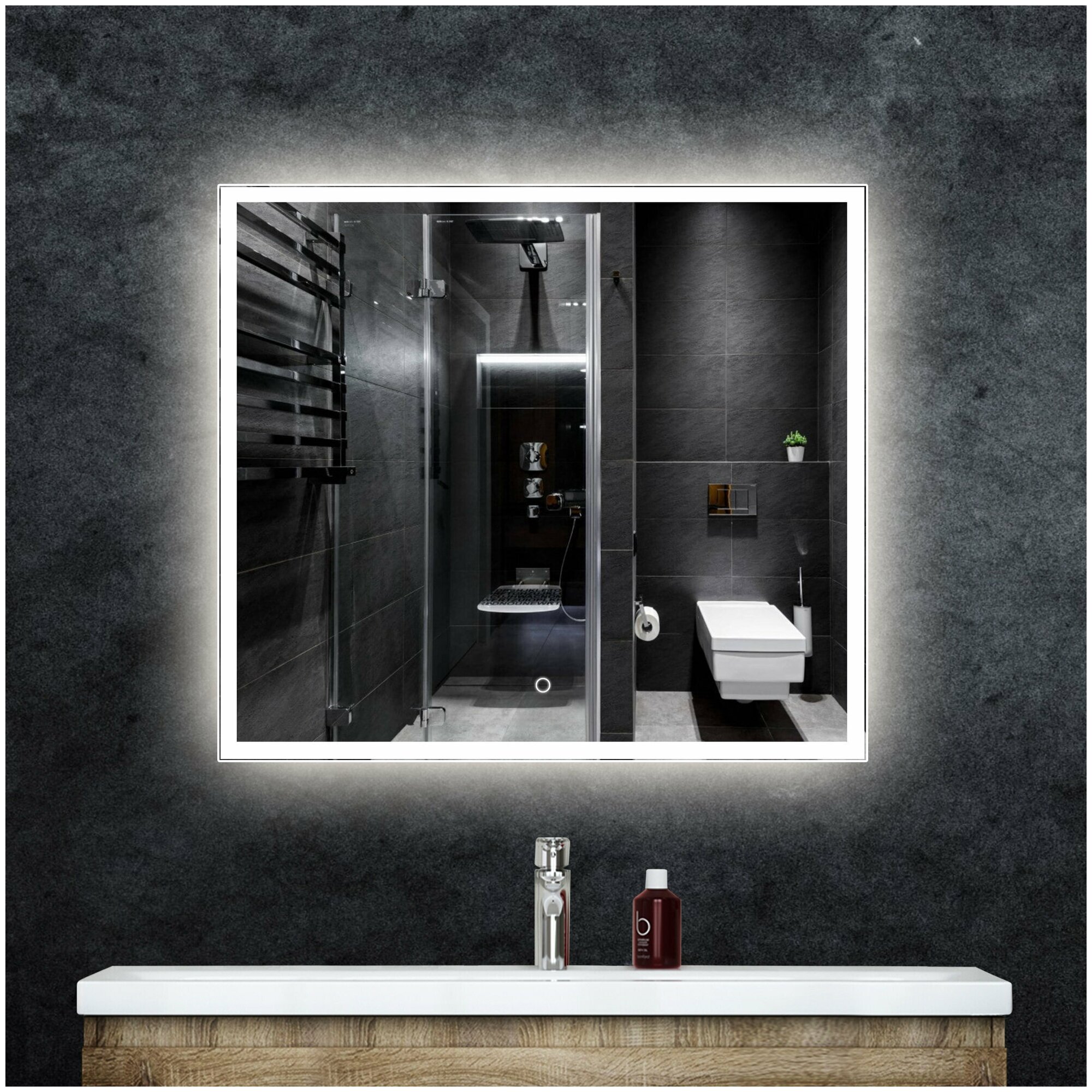 Зеркало "Valled" 90 х 80 см, в ванную комнату с LED подсветкой, настенное зеркало в прихожую для макияжа, зеркало гримерное на стену большое