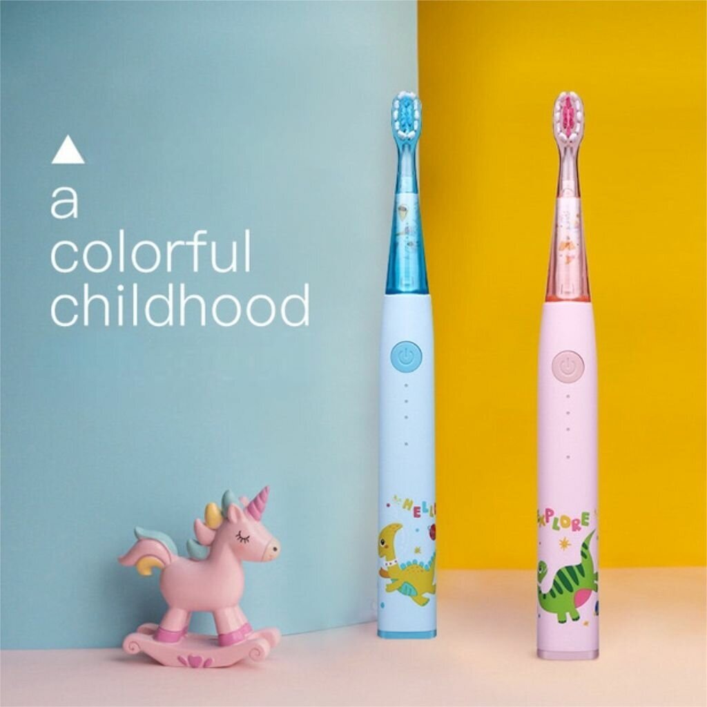Детская электрическая зубная щетка/ Ультразвуковая щетка для детей/ 3 насадки/ Розовый