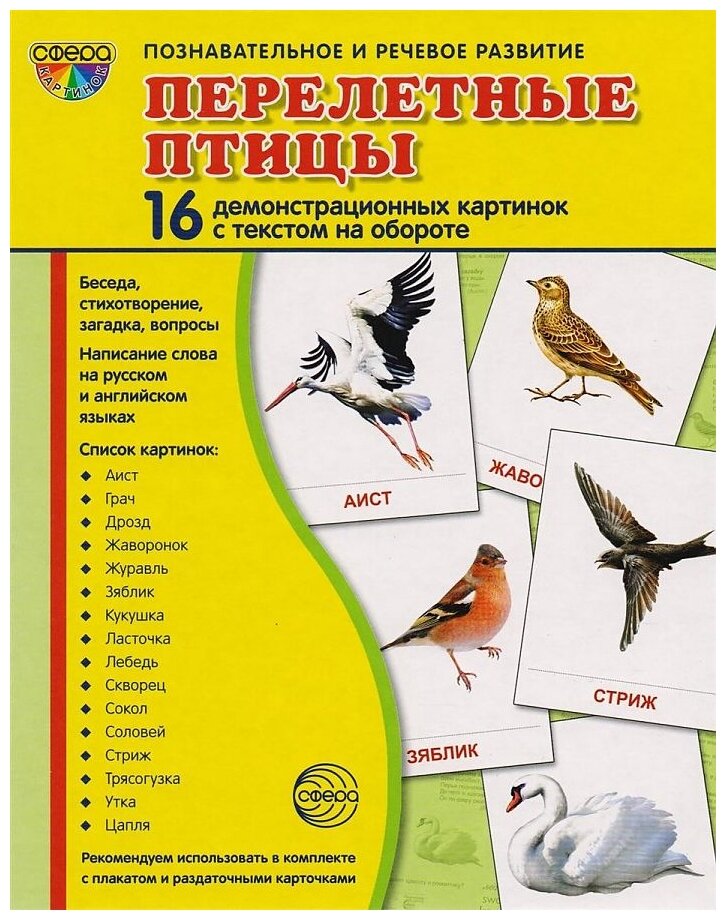 Перелетные птицы. 16 демонстративных карточек с текстом на обороте - фото №1