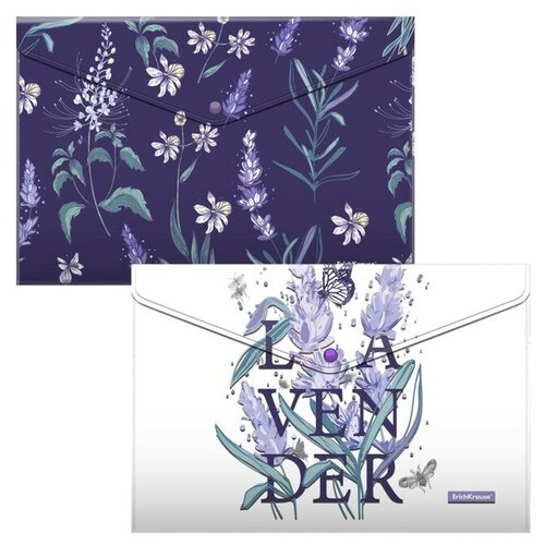 Набор из 4 папок-конвертов А4, 160 мкм, Lavender, полупрозрачный, глянцевый, микс с рисунком