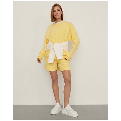 фото Cocos хлопковые шорты на широкой резинке relaxed fit из хлопка с велюровым эффектом, желтый, s