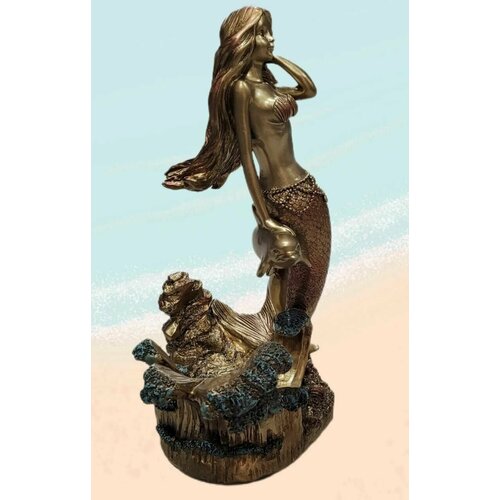 Статуэтка. Скульптура Русалка с Дельфином. Материал: полистоун. Размер: 28х20х15см.