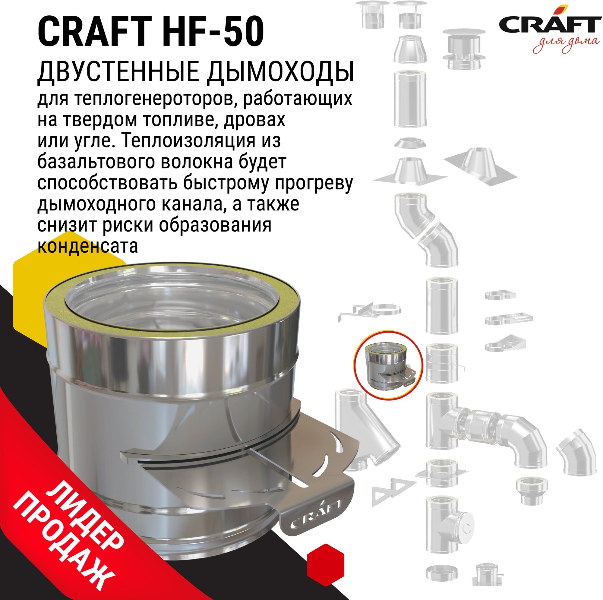 Craft HF-50 сэндвич-шибер-задвижка (316/0,8/304/0,5) Ф115х200 - фотография № 3