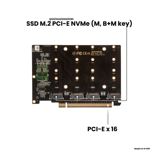 Адаптер-переходник (плата расширения) с активным охлаждением для установки 4 накопителей SSD M.2 2230-2280 PCI-E NVMe (M, B+M key) в слот PCI-E x16 плата расширения pci express pci e на m2 контроллер pcie x4 на m 2 nvme адаптер с двумя дисками плата расширения для ssd прямая поставка