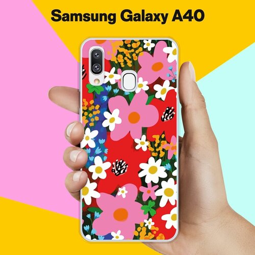 чехол накладка vixion tpu для samsung galaxy a40 самсунг галакси а40 с подкладкой сиреневый цветные собачки Силиконовый чехол на Samsung Galaxy A40 Яркие цветы / для Самсунг Галакси А40