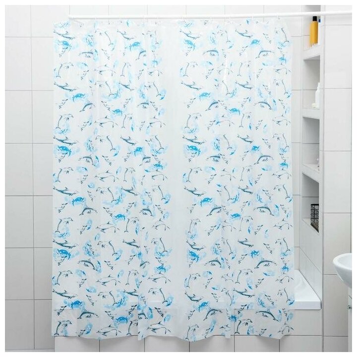 Вилина Штора для ванной «Дельфины», 180×180 см, полиэтилен, цвет белый