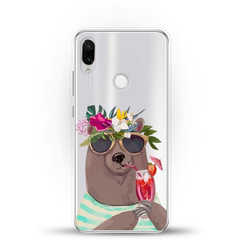 фото Силиконовый чехол медведь с коктейлем на xiaomi redmi note 7 pro andy & paul