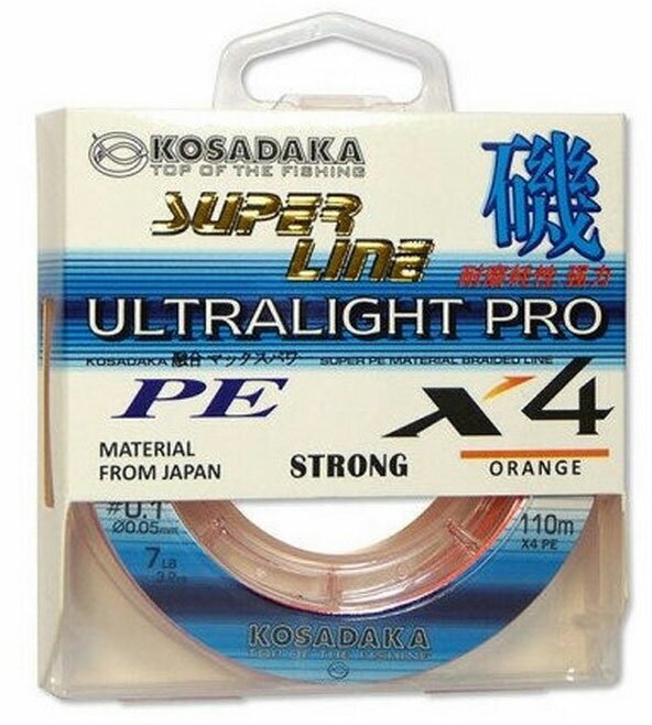 Шнур плетен. Kosadaka "SUPER LINE PE X4 Ultralight PRO" 110м, цв. orange; 0,10 мм; 5,70 кг