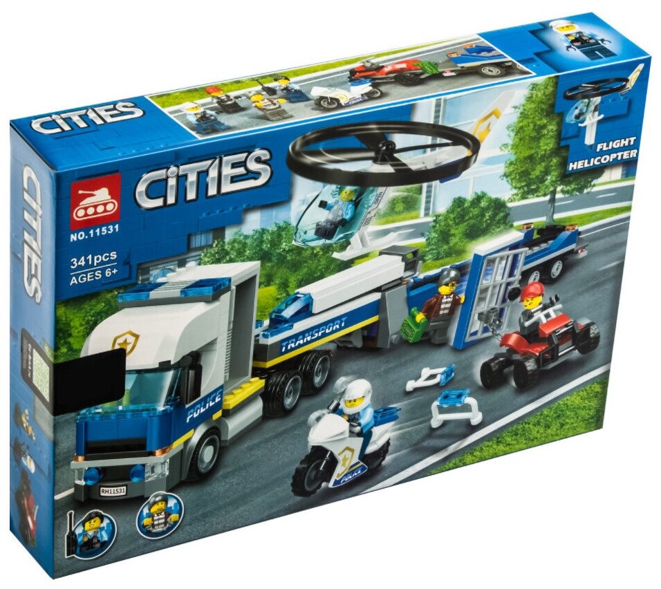 Конструктор/ Сити/Cities / Город/ Полицейский вертолетный транспорт/ 341 деталь