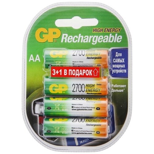 Аккумулятор GP, Ni-Mh, AA, HR6-4BL, 1.2В, 2700 мАч, блистер, 4 шт.