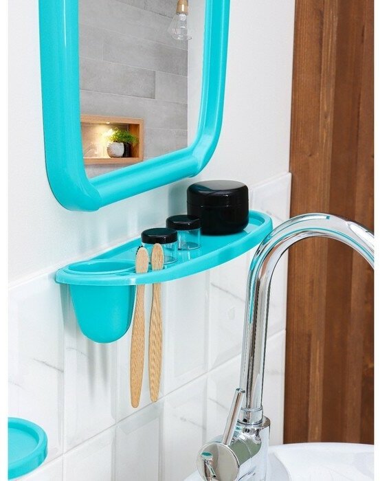 Набор для ванной комнаты Optima, цвет бирюзовый - фотография № 9