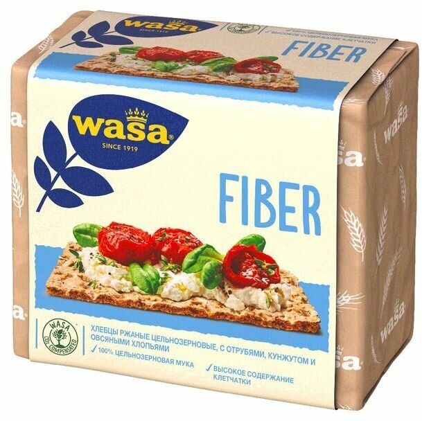 Wasa Хлебцы ржаные Fiber с пшеничными отрубями, кунжутом и овсяными хлопьями, 230 г, 3 шт