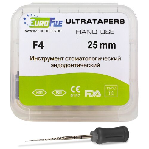 EUROFILE Ultratapers Hand F4 (протейпер универсал), 25мм, ручные файлы, никель-титан, 6 шт. Eurofile