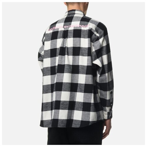 фото Мужская рубашка uniform experiment baggy logo regular collar flannel block check белый, размер xl