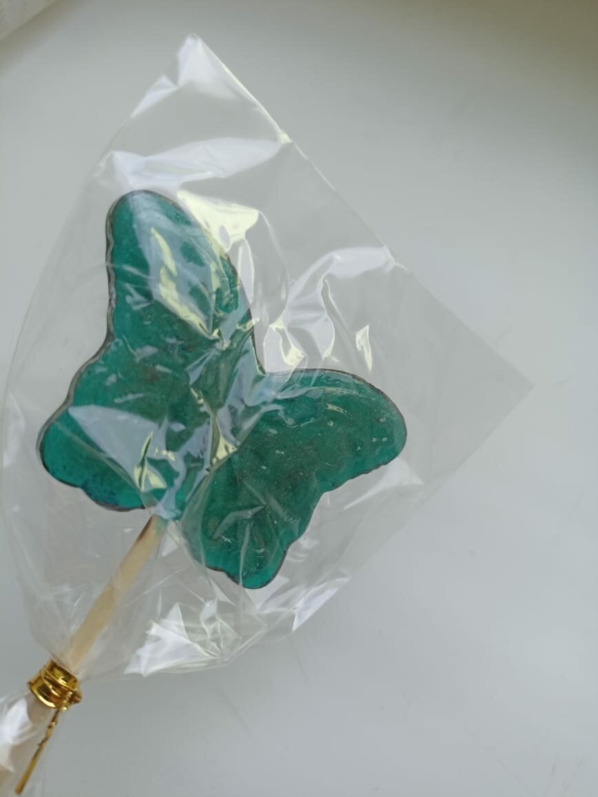 Леденец на палочке, бабочка зеленая прозрачная, 5 штук - фотография № 3