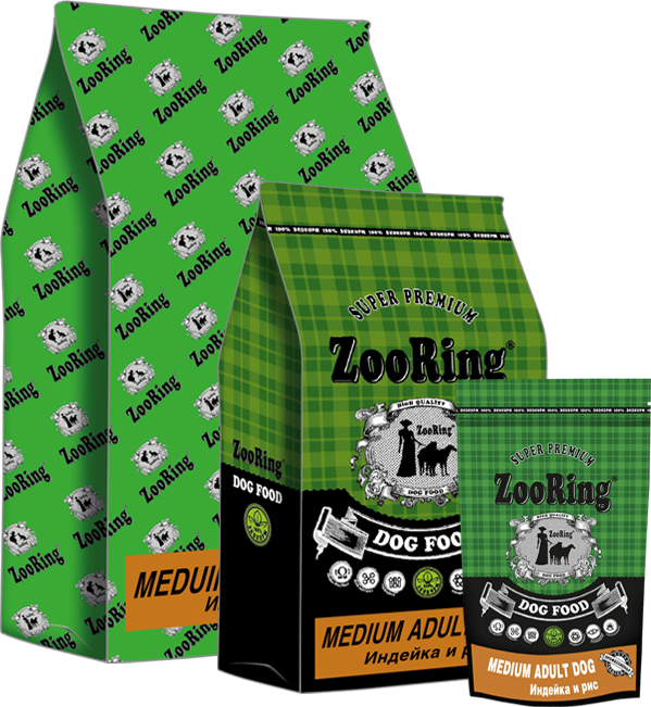 ZooRing Корм сухой для собак Medium Adult Dog Индейка и рис, 20кг