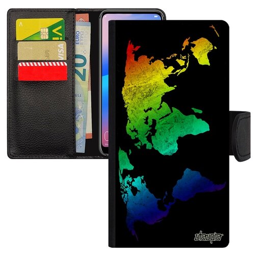 фото Чехол книжка на телефон p20 lite, "карта мира" глобус планета utaupia