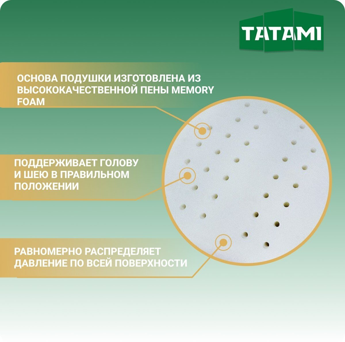 Анатомическая подушка для сна с эффектом памяти средней жесткости Tatami Memory Max Classic 43x63 см, высота 13 см для взрослых - фотография № 3