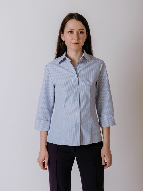Рубашка  THE SISTERS & CO, нарядный стиль, свободный силуэт, длинный рукав, однотонная, размер S(42)/164, голубой