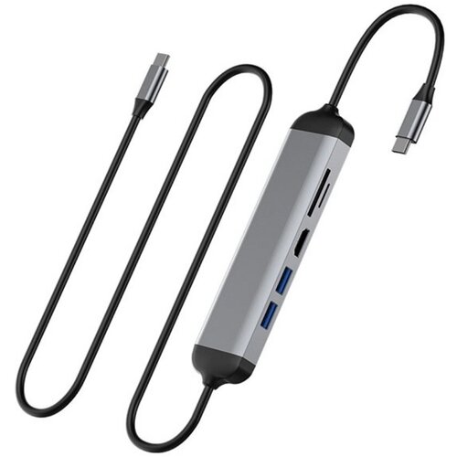 usb хаб wiwu alpha 541bc 5 в 1 type c to 3 x usb 3 0 usb 2 0 type c pd 60 вт серый Хаб WiWU Alpha 521H 5-in-1 Type-C to 2 x USB 3.0 + HDMI + Cardreader Cable Grey