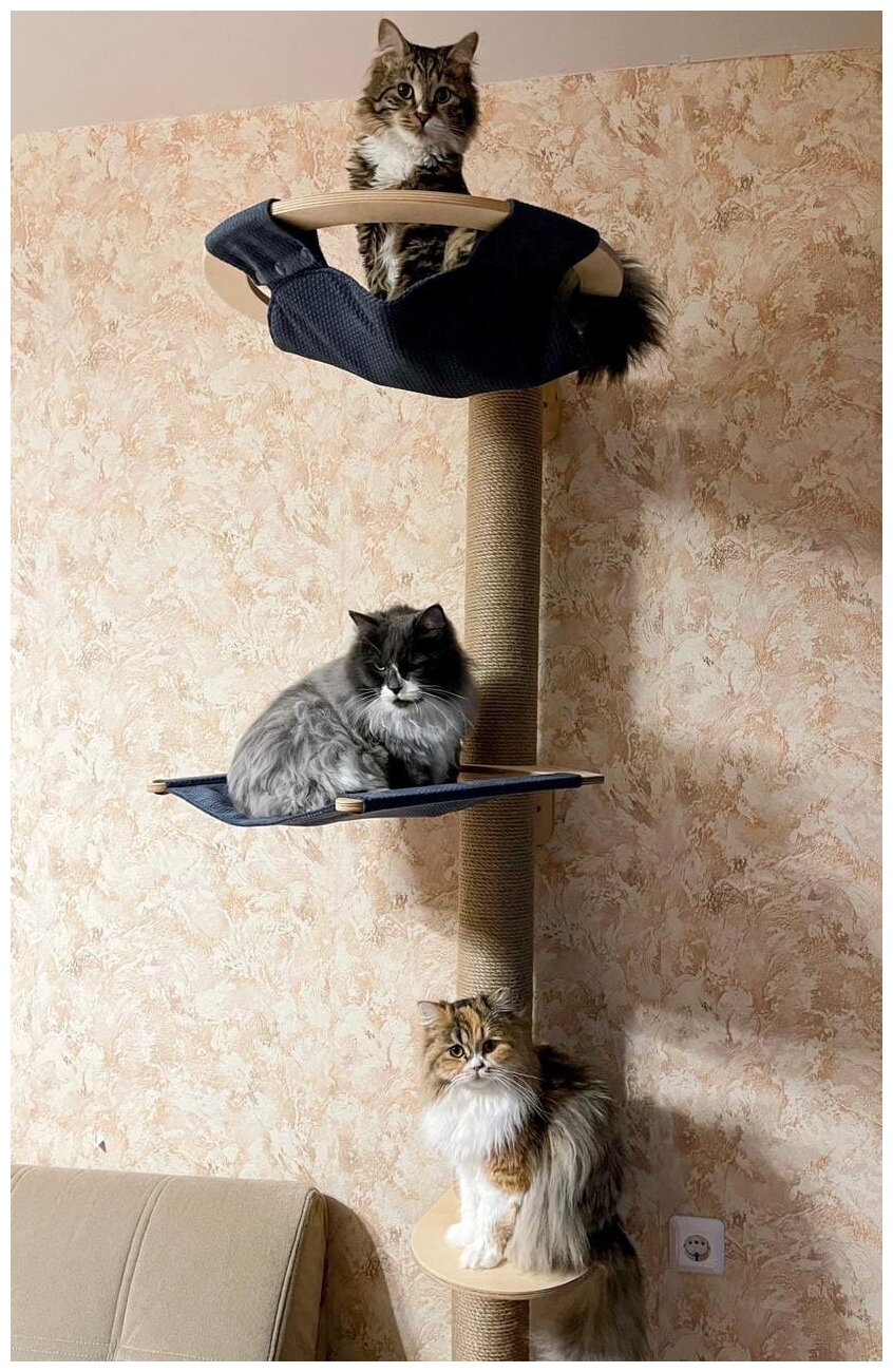 Игровой комплекс для кошек Hunnkatt "Эверест" настенный, с когтеточкой, гамаком и полкой - фотография № 2